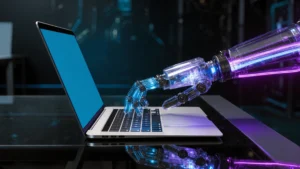 Dual-panel digital art for GitHub Copilot: The left side shows glowing green neural lines connecting to a keyboard representing Abel’s Efficiency; the right side features a clenched fist and red terminal code representing Cain’s Sovereignty and the struggle for creative control.